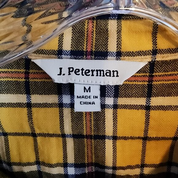 J. Peterman Plaid Shirt Dress Yellow Black Flannel Tie Waist Medium Long Sleeve - Picture 4 of 7